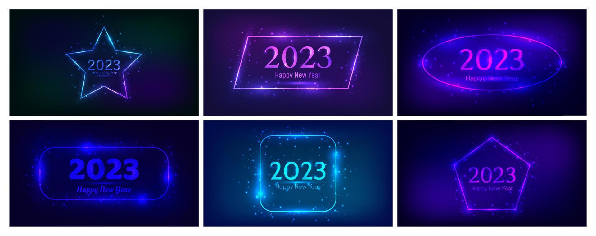 2023 Happy New Year neon background vector