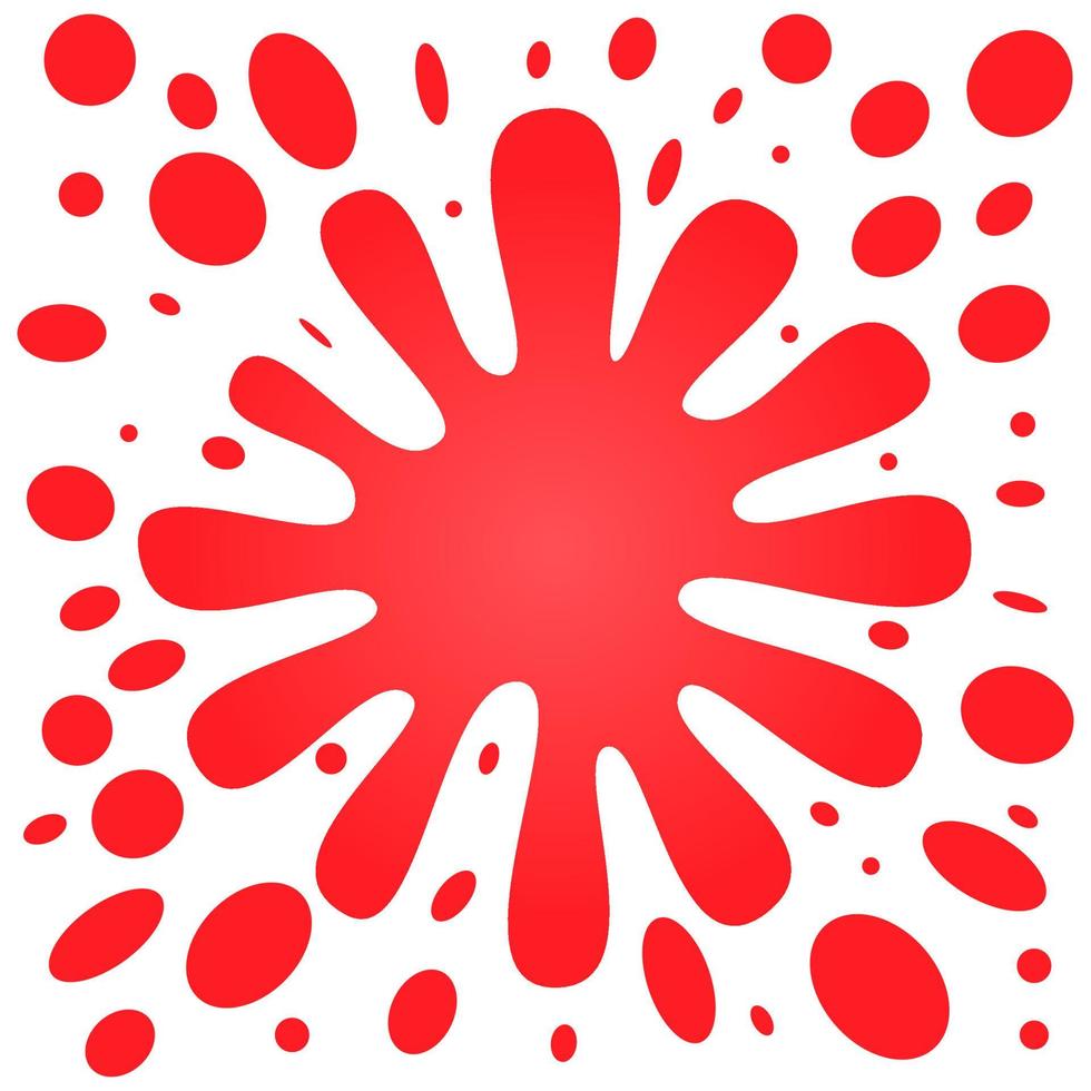 Big red splash with lots of small splashes on a white background. Vector illustration