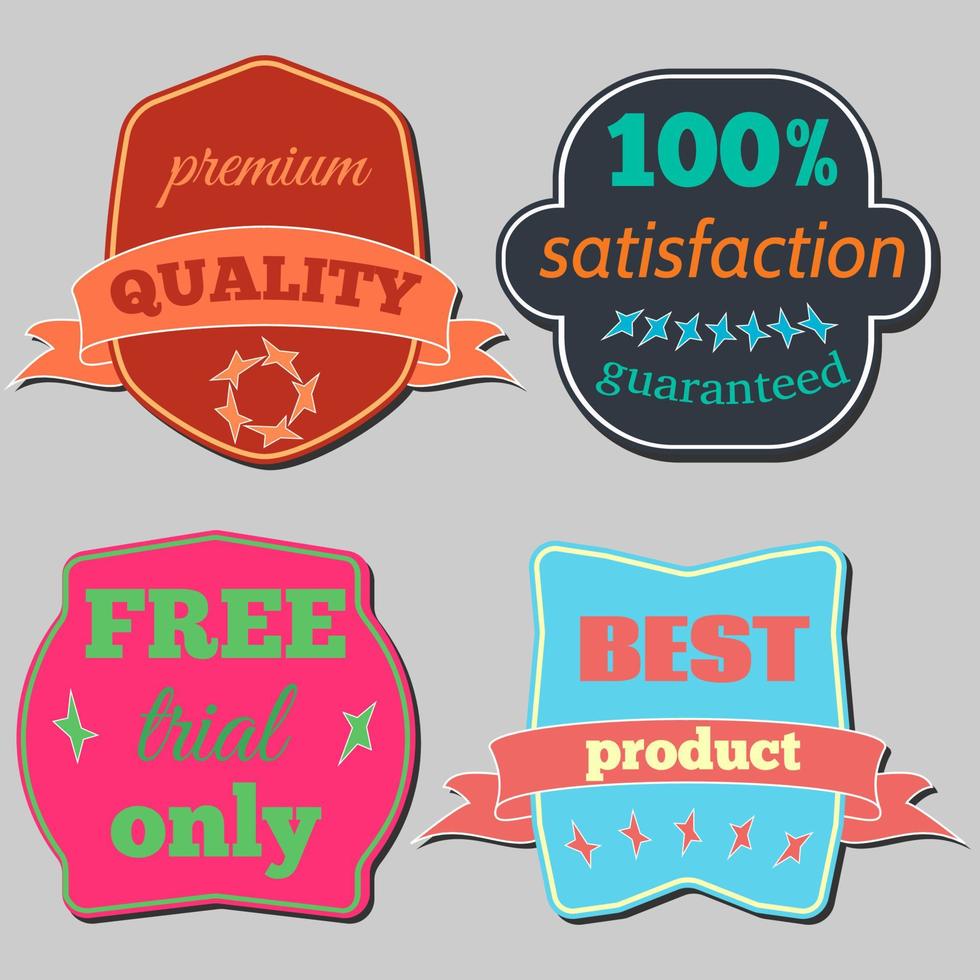 Set of Vector Badges with Ribbons. Web stickers and labels. Isolated vector illustration.