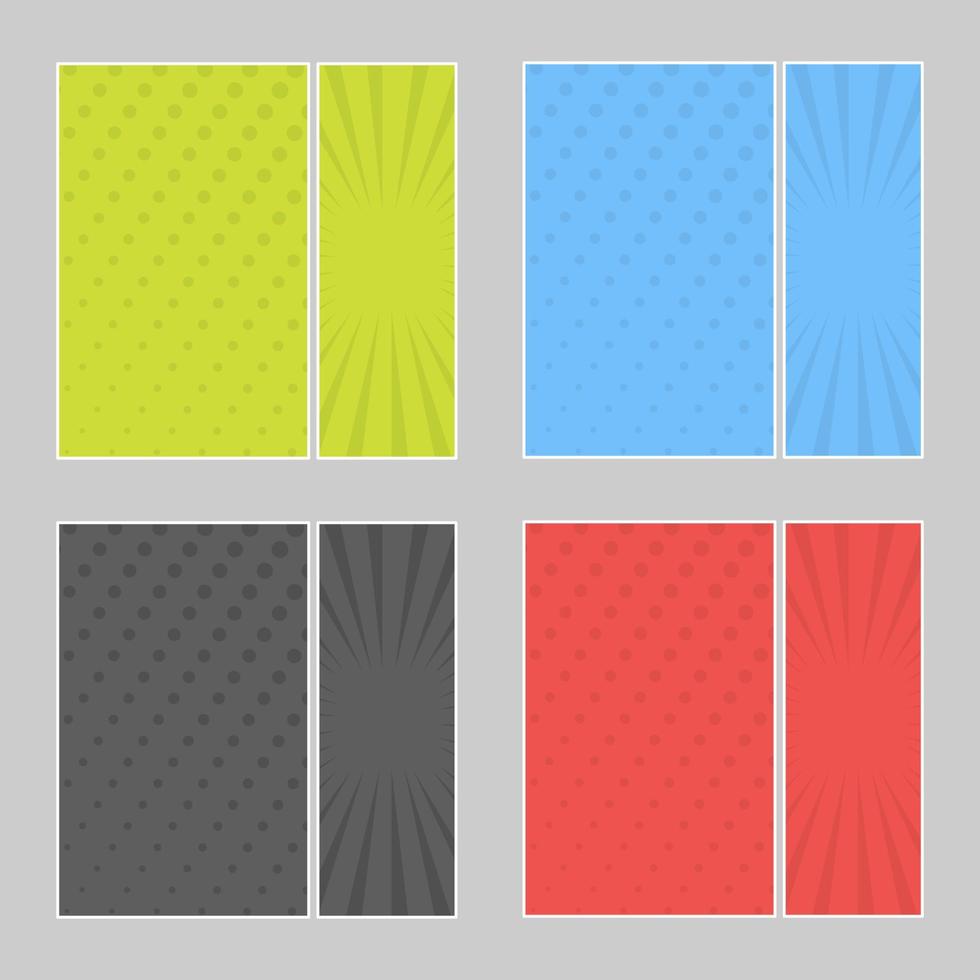Set of multi colored pop art banners. Halftone comic template with place for your text for design. Vector illustration