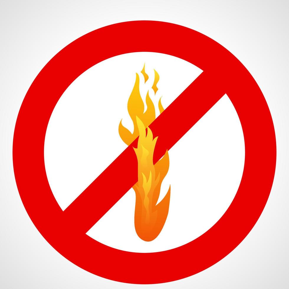 No fire. Red prohibition sign with fire flame isolated on white background. Vector illustration