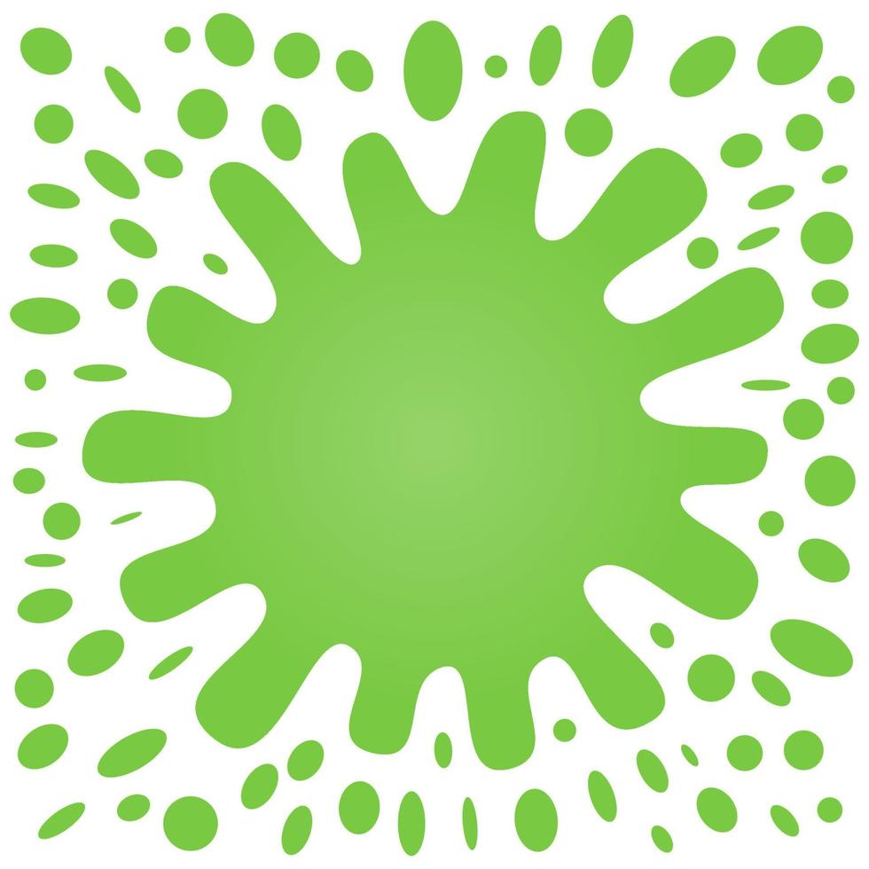 Big green splash with lots of small splashes on a white background. Vector illustration