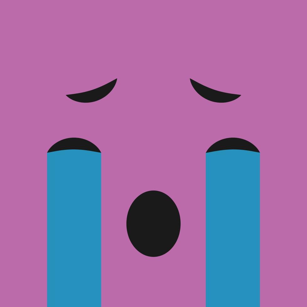Crying face on color background. Vector illustration
