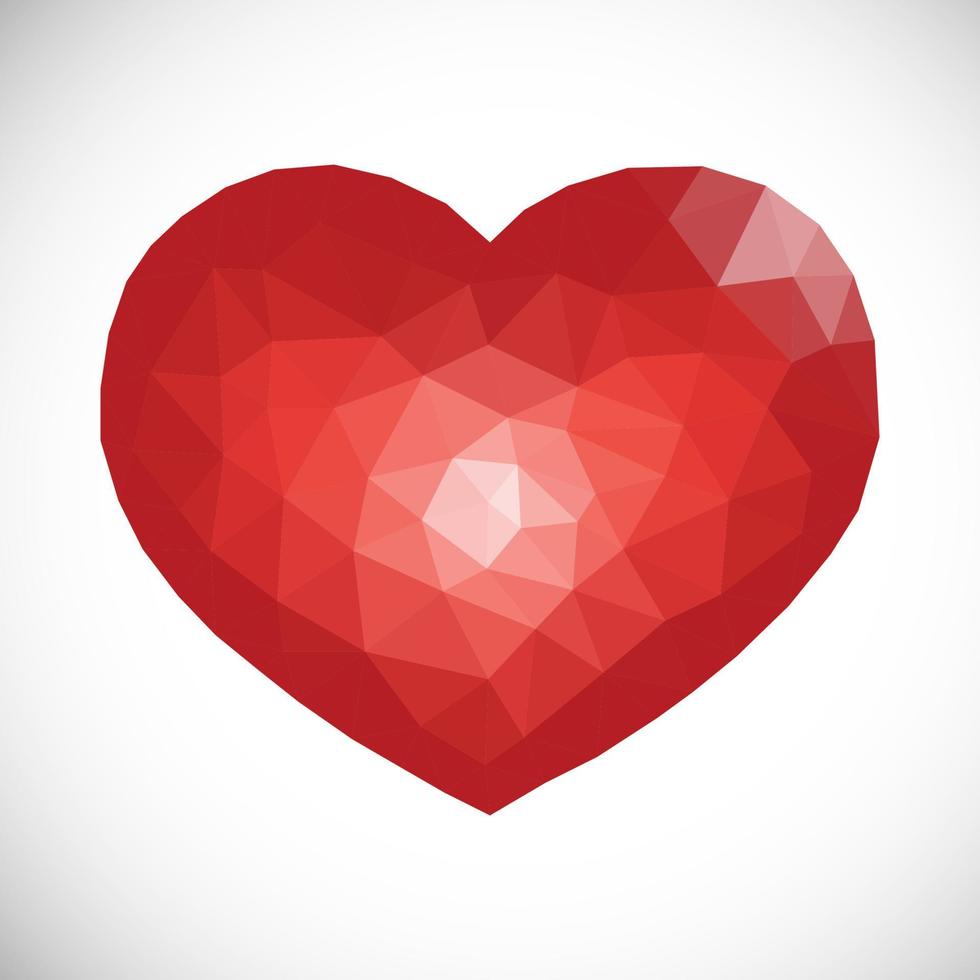 Red Low Poly Heart on white background. Symbol of Love. Vector illustration