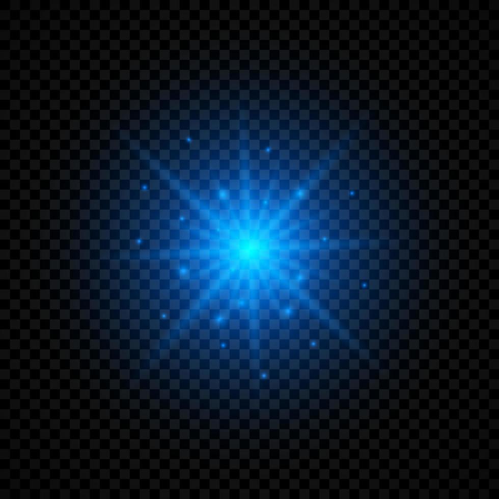 Light effect of lens flares. Blue glowing lights starburst effects with sparkles on a transparent background. Vector illustration