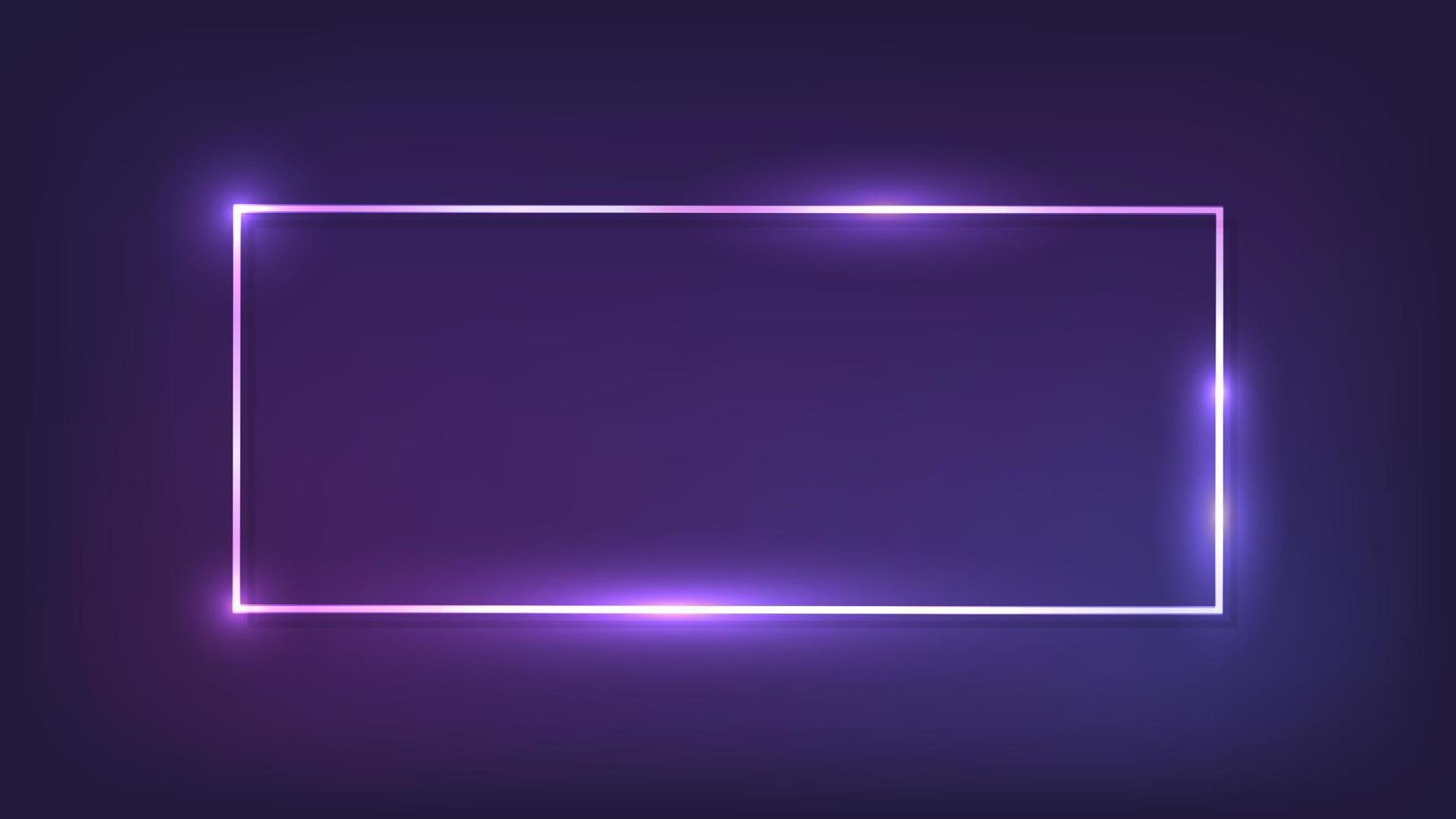 Neon rectangular frame with shining effects on dark background. Empty glowing techno backdrop. Vector illustration.