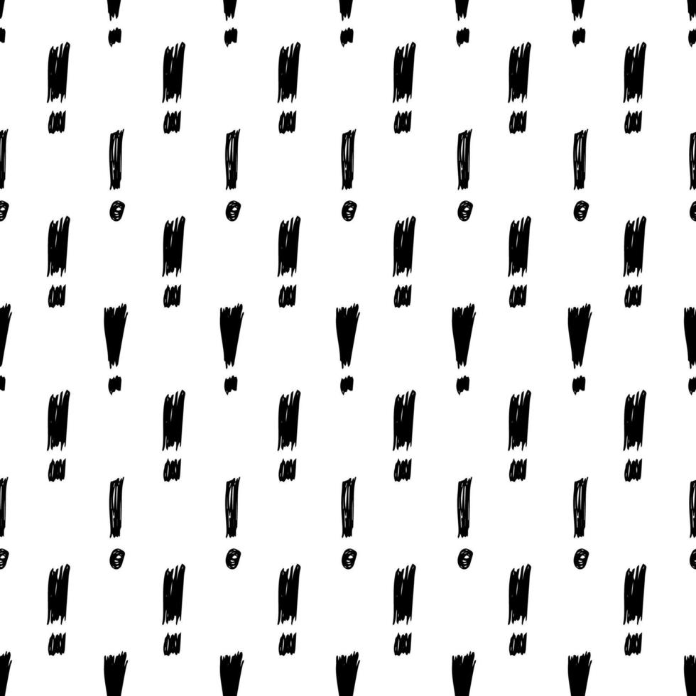 Seamless pattern with hand drawn exclamation mark symbol. Black sketch exclamation mark symbol on white background. Vector illustration