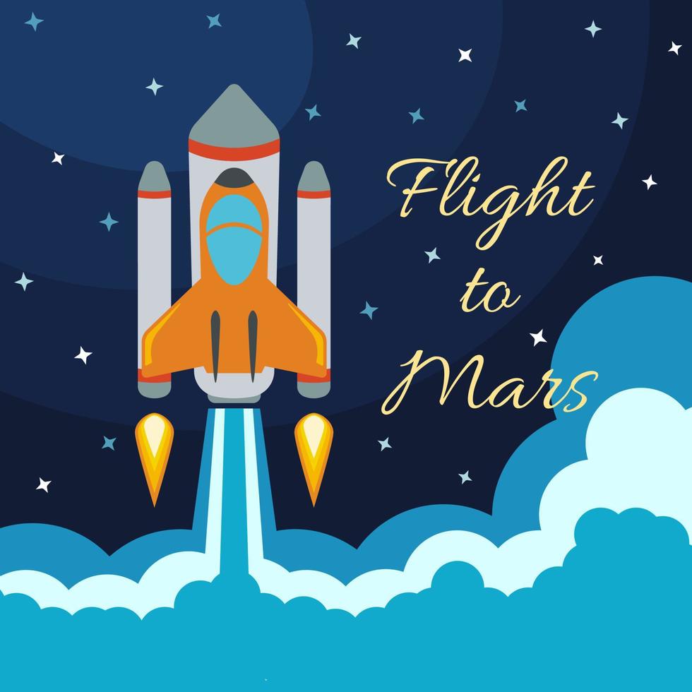 Space rocket launch. Vector illustration with flying rocket. Space travel. Project development. Creative idea.