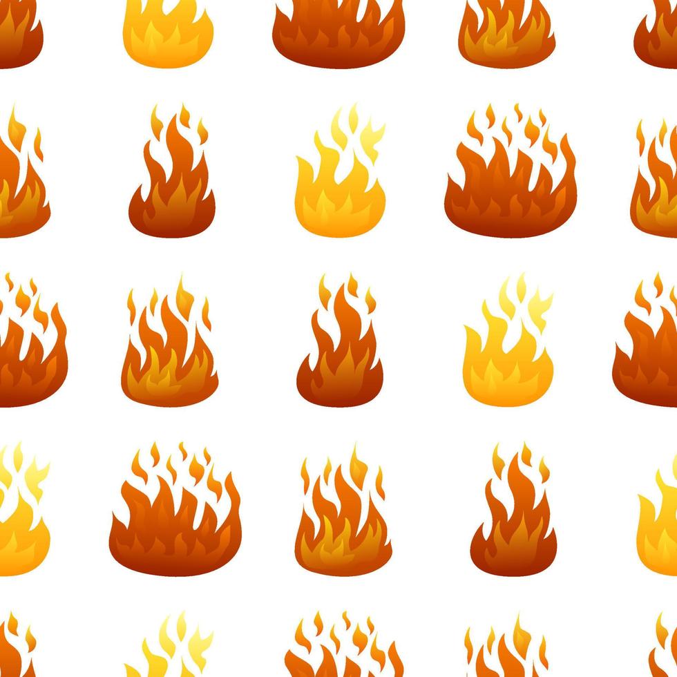 Seamless pattern with fire flame on white background. Vector illustration.