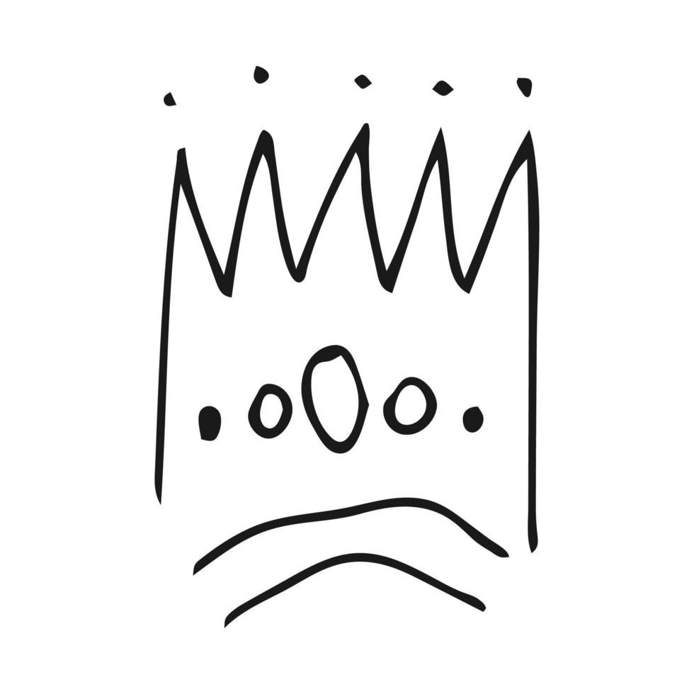 Hand drawn crown. Simple graffiti sketch queen or king crown. Royal imperial coronation and monarch symbol. Black brush doodle isolated on white background. Vector illustration.