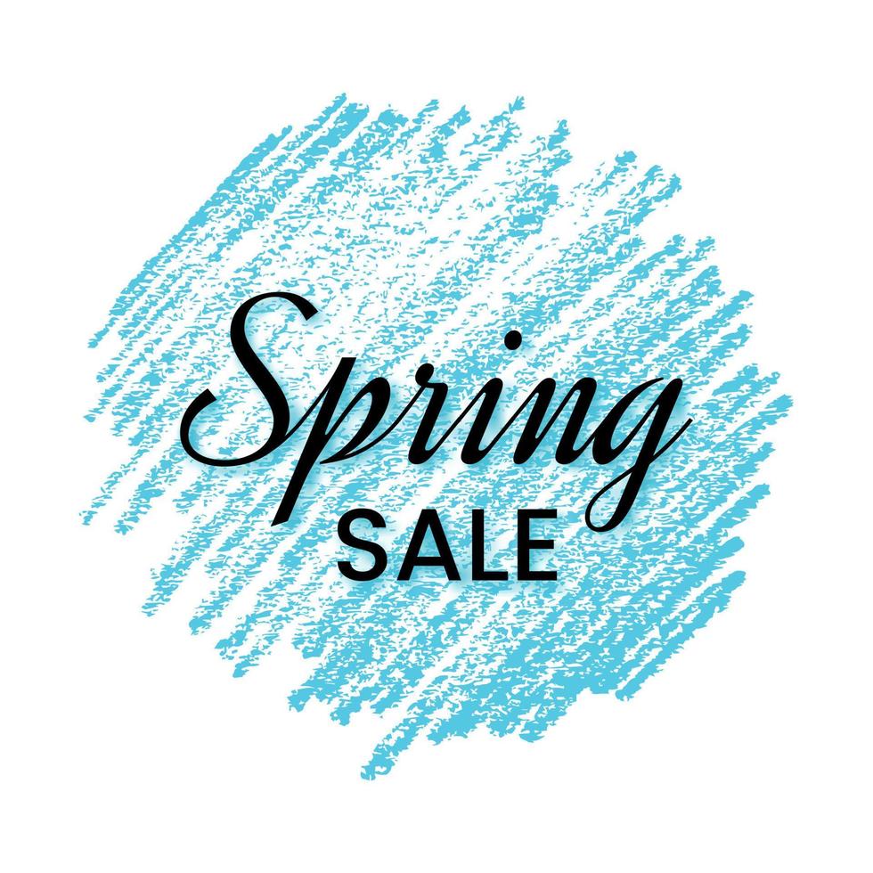 Spring Sale Banner on Blue Scribble Smear. Hand drawn Pencil Scribble. Vector illustration.