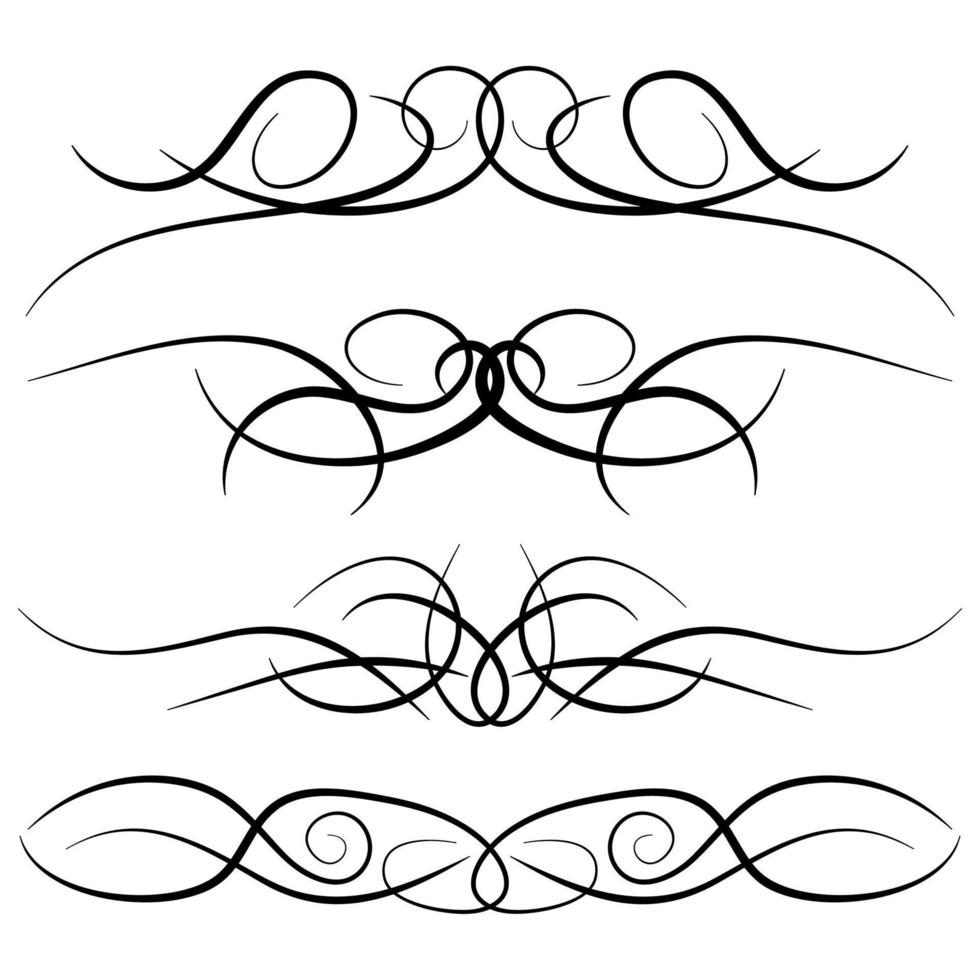 Set of vintage decorative curls, swirls, monograms and calligraphic borders. Line drawing design elements in black color on white background. Vector illustration.