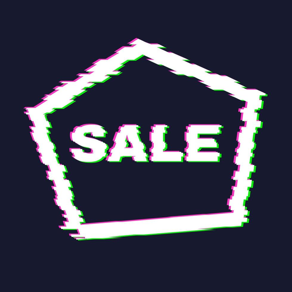 Distorted glitch sale banner with error effect on the edges and in text. Vector illustration.