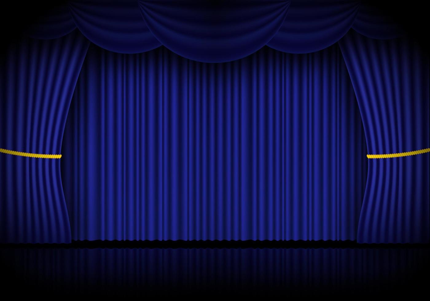 Blue curtain opera, cinema or theater stage drapes. Spotlight on closed velvet curtains background. Vector illustration