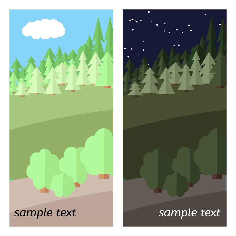 Edge of the Forest. The Sunny and the Night Sky in the Forest. vector