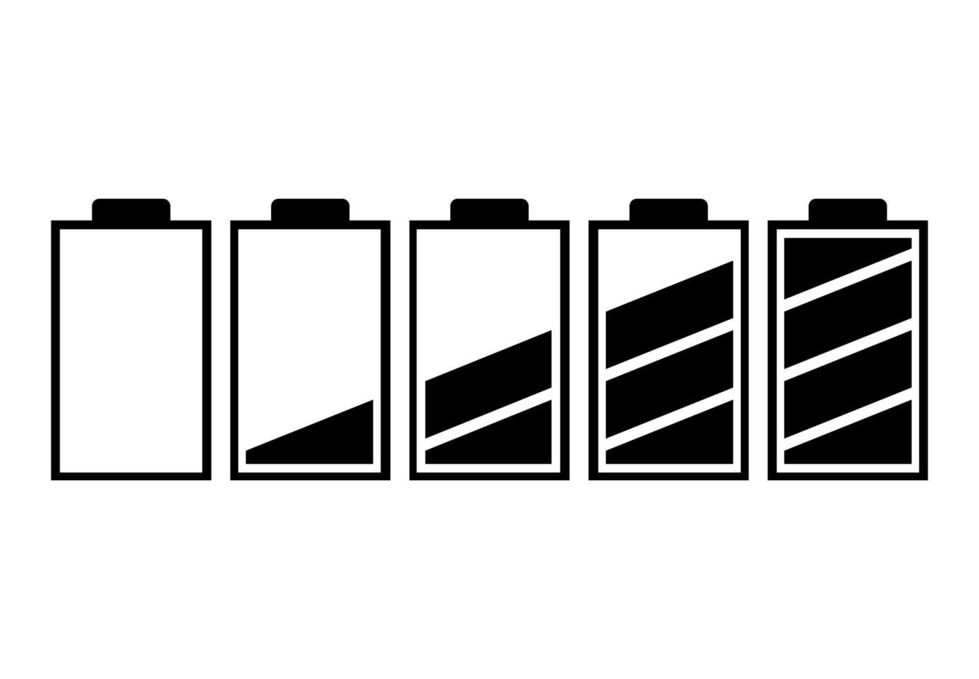 A set of five batteries with different charge indicators. Vector illustration