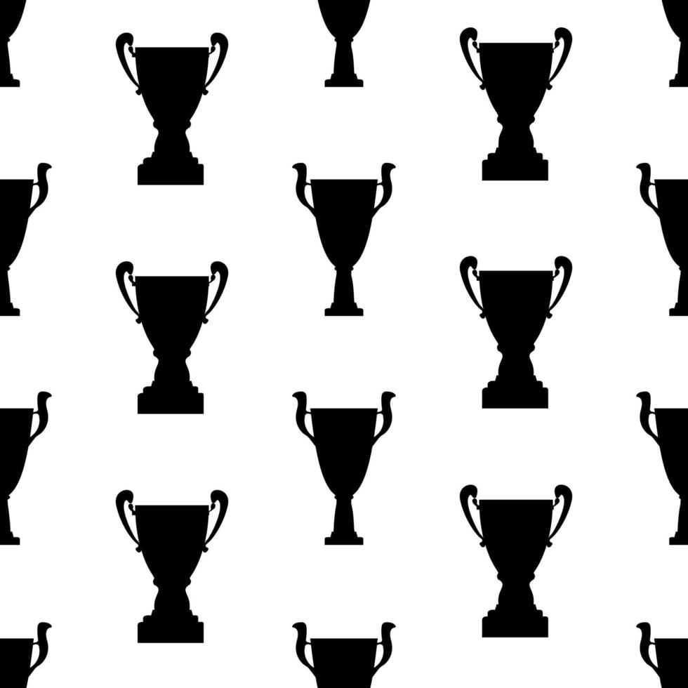 Winner trophy cup seamless pattern. Black simple silhouette texture. Championship prize for first place. Vector illustration.