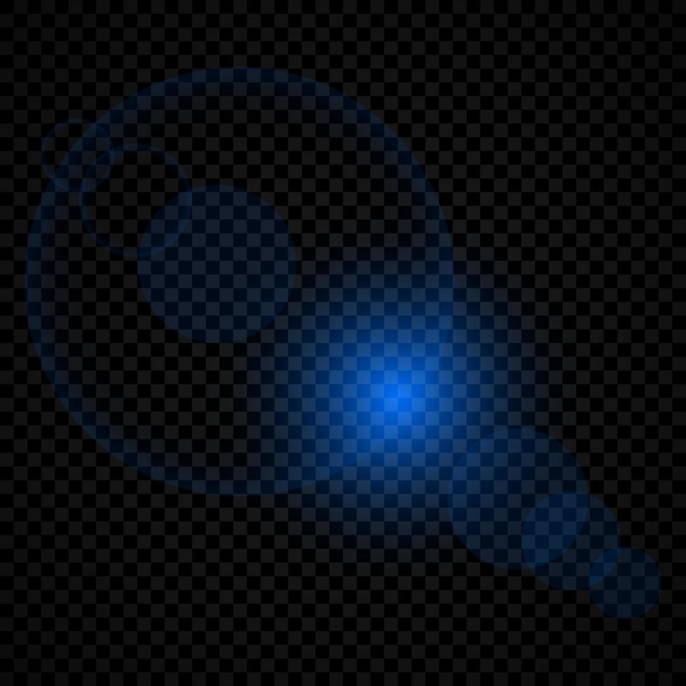 Light effect of lens flares. Blue glowing lights starburst effects with sparkles on a transparent background. Vector illustration