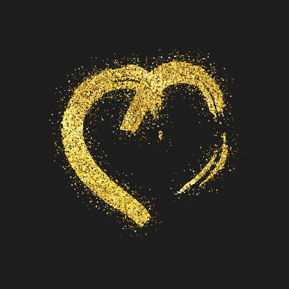corazón de garabato de brillo dorado sobre fondo oscuro. corazón dibujado a mano de grunge de oro. símbolo de amor romántico. ilustración vectorial vector