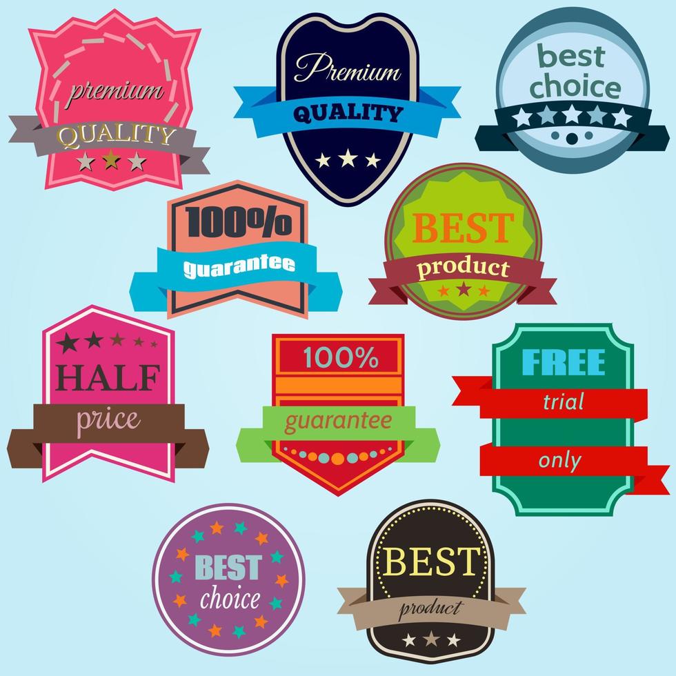 Set of Vector Badges with Ribbons. Web stickers and labels. Isolated vector illustration.