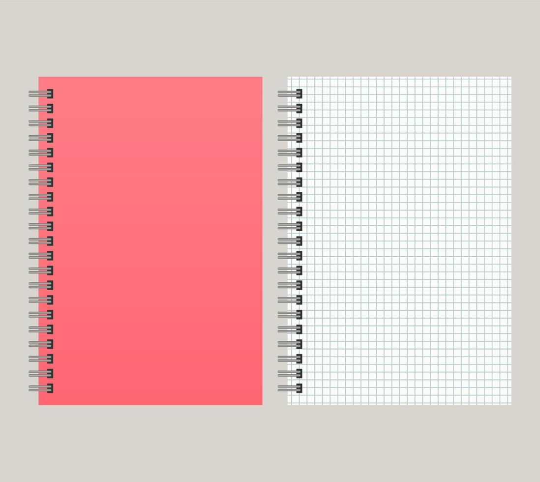 Notepad with a red cover and with a binding from left side. Vector illustration