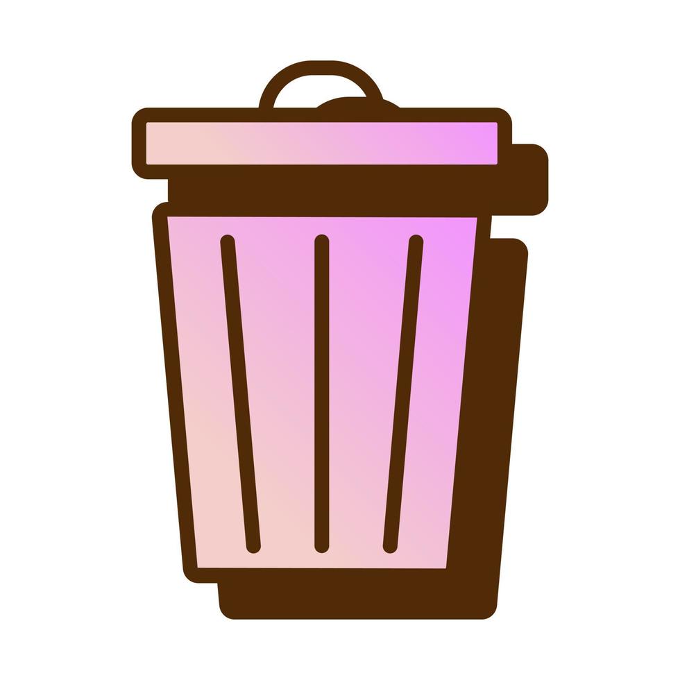 Vector retro gradient trash can icon. Trash basket icon in flat design.