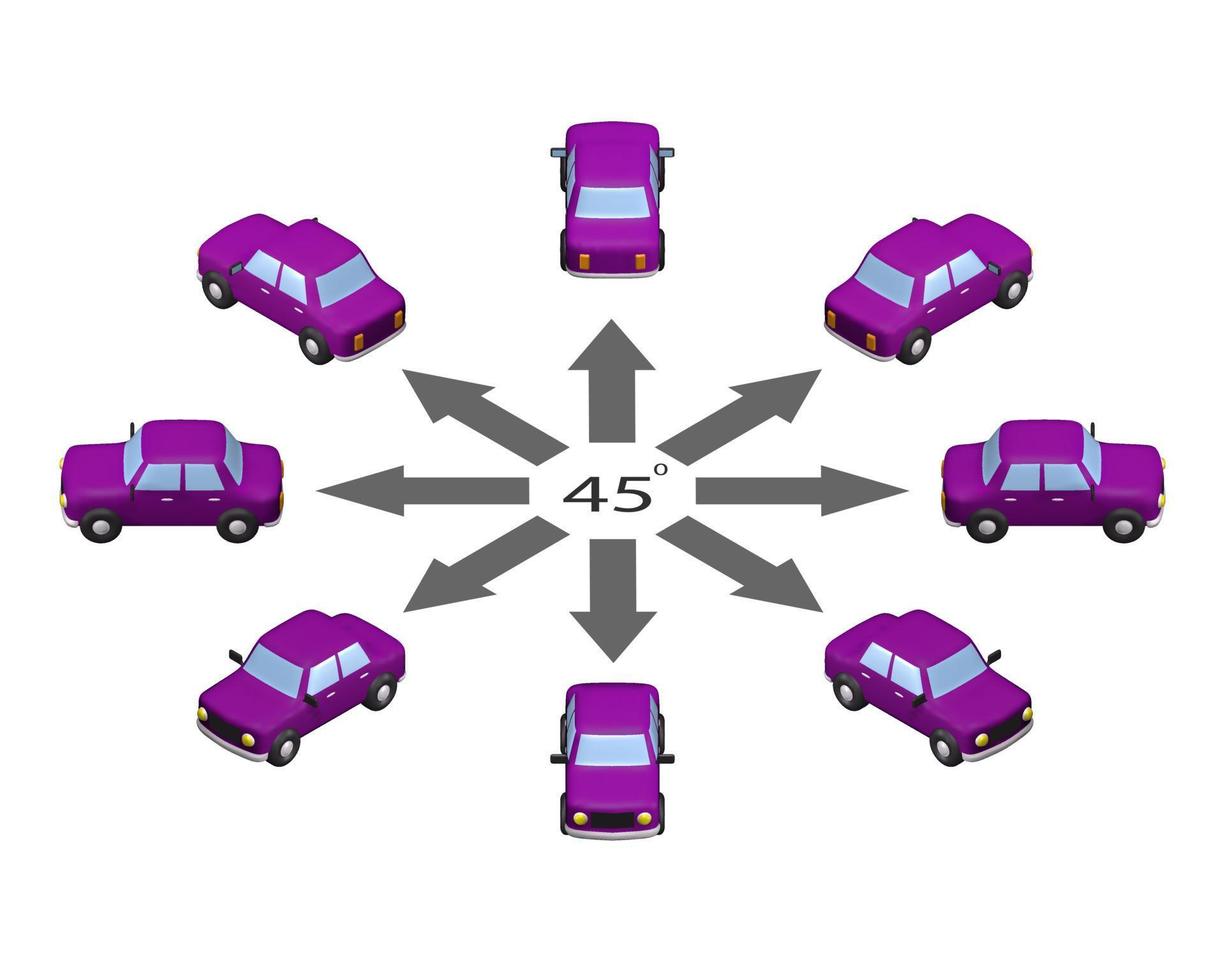 Mesh car in different angles in isometric view. vector