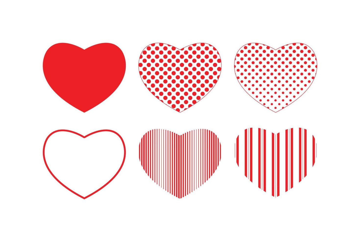 Vector hearts set. Flat, cartoon and line heart symbols. Isolated illustration collection.