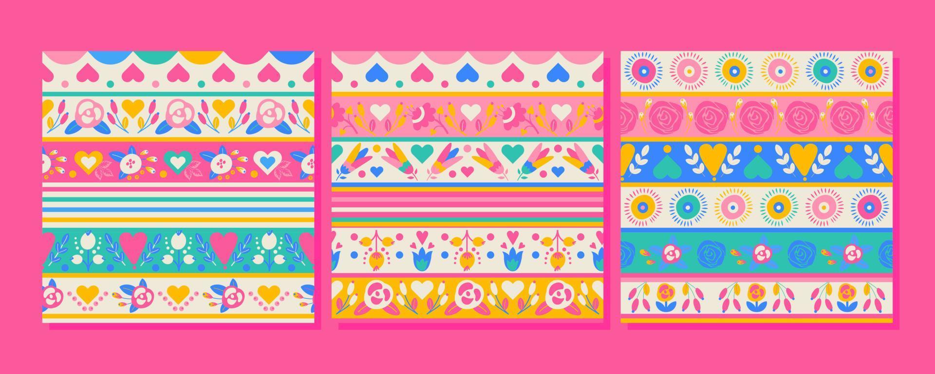 3 seamless patterns with flowers and hearts are great for many creative projects and open up endless possibilities for craft design. Combine them with your imagination to create your unique product. vector