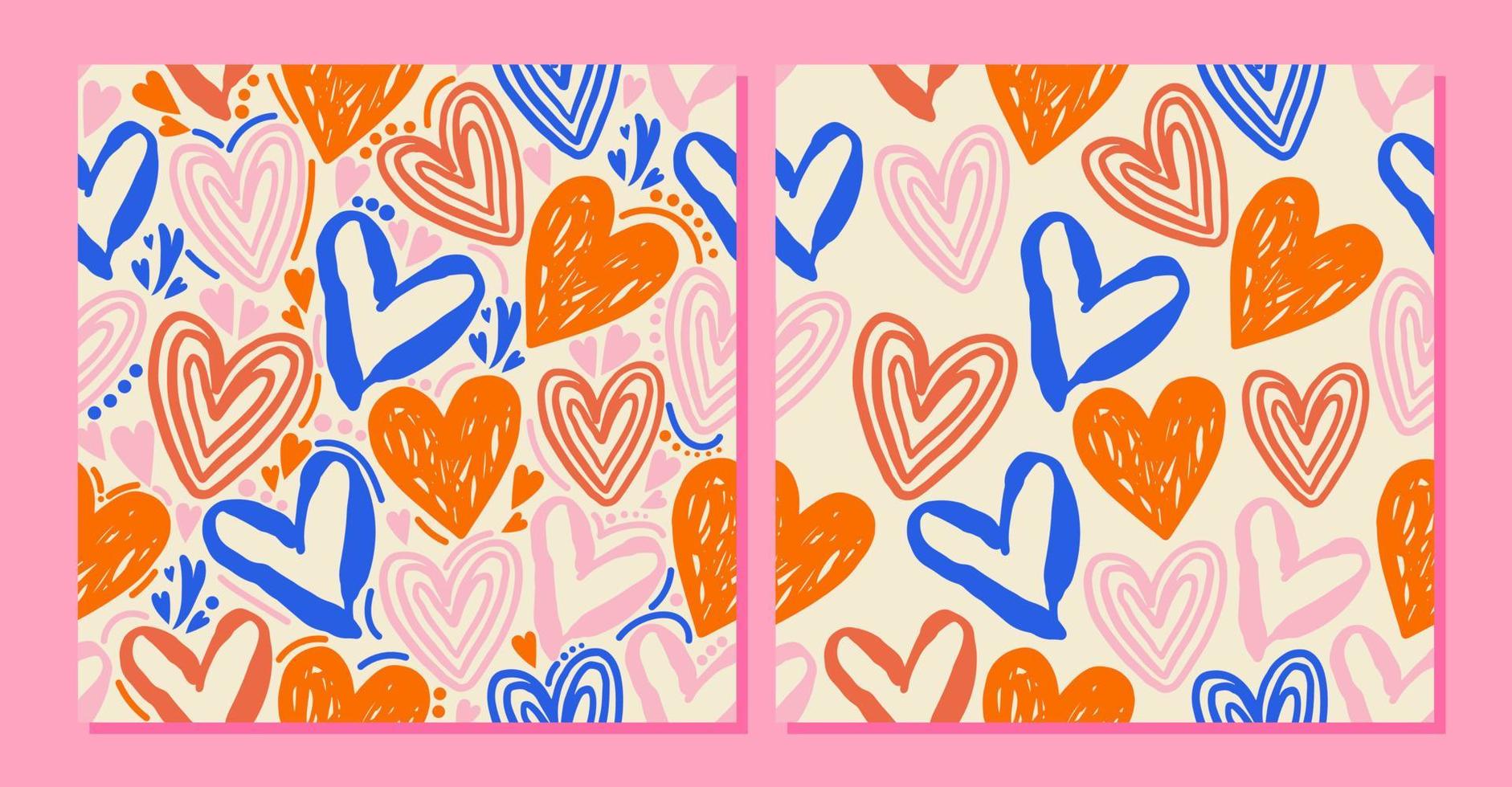2 seamless patterns with hearts. The design is perfect as a gift wrap for those you love. vector