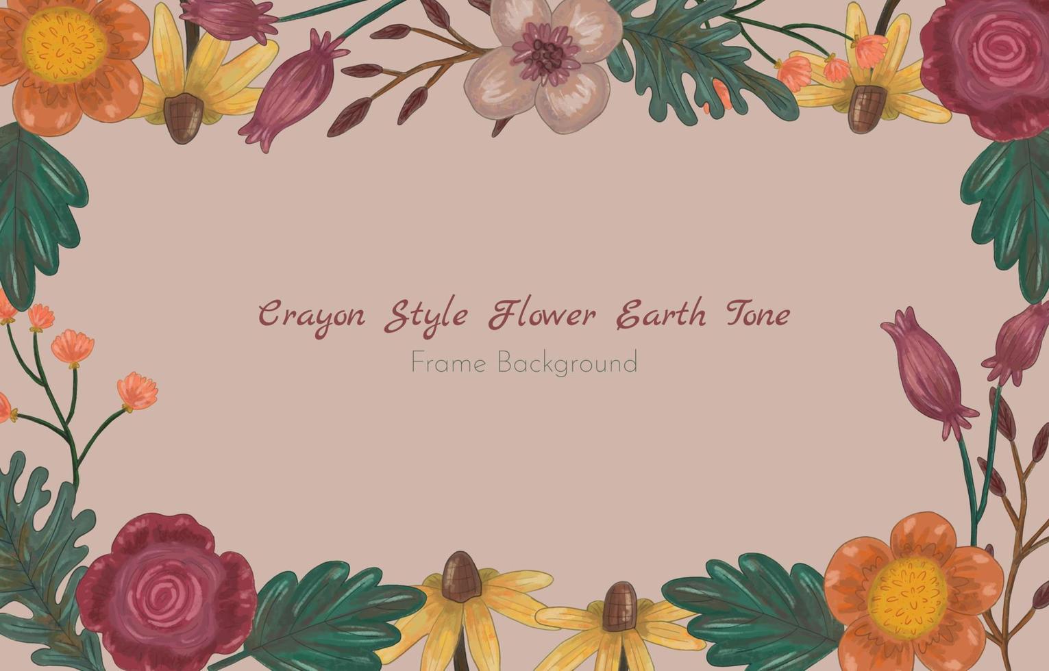 Crayon Style Flower Earth Tone Frame Background vector