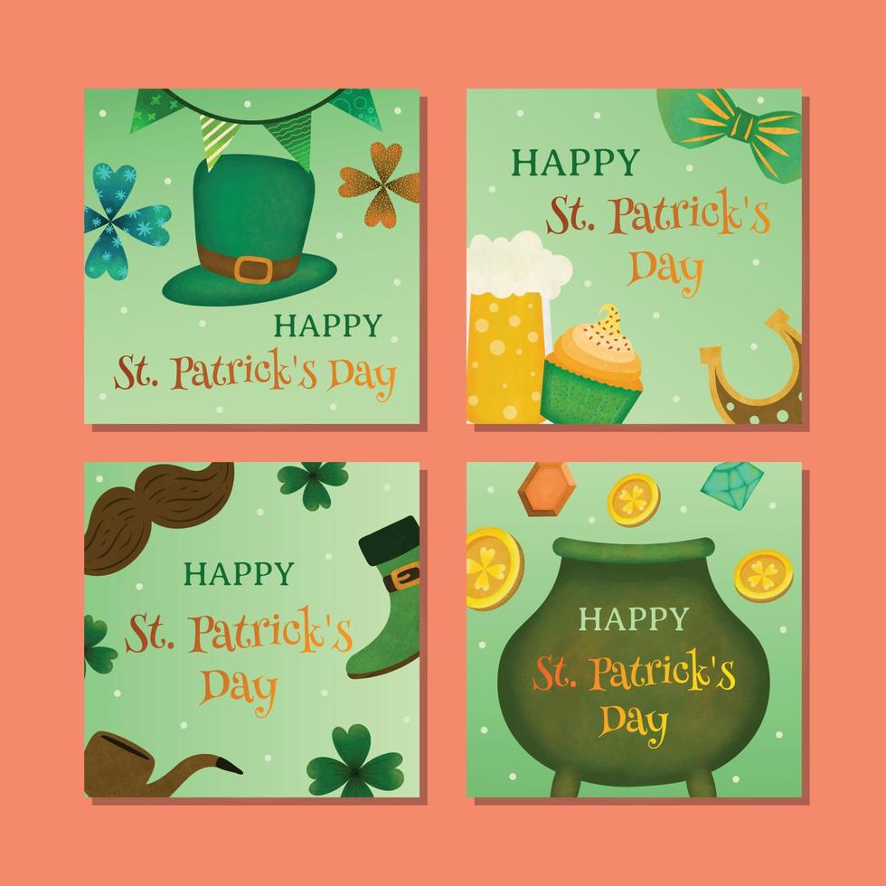 feliz st. conjunto de publicaciones en redes sociales del día de patrick vector