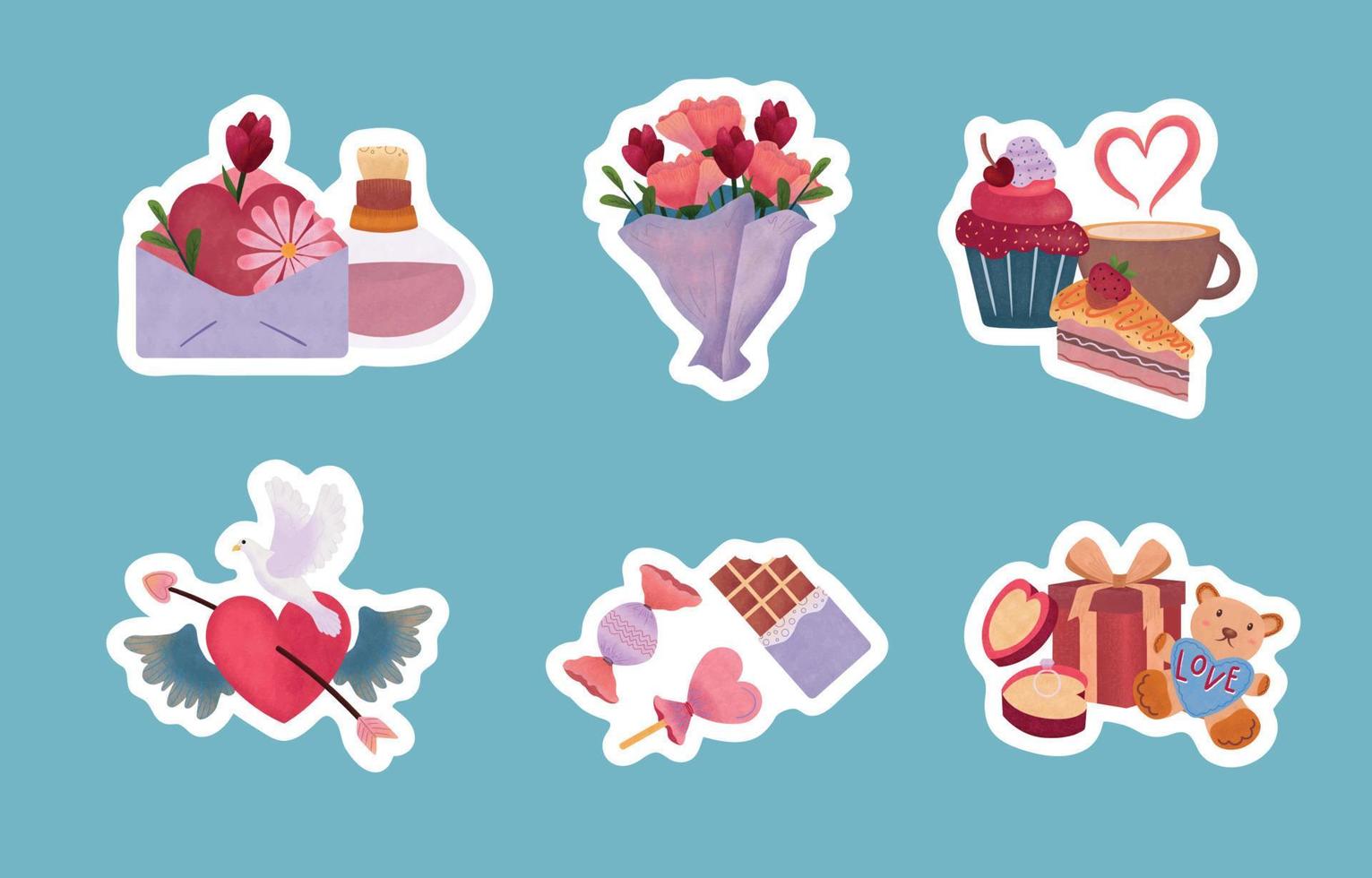 Hand Drawn Happy Valentine Cute Theme Stickers Set vector