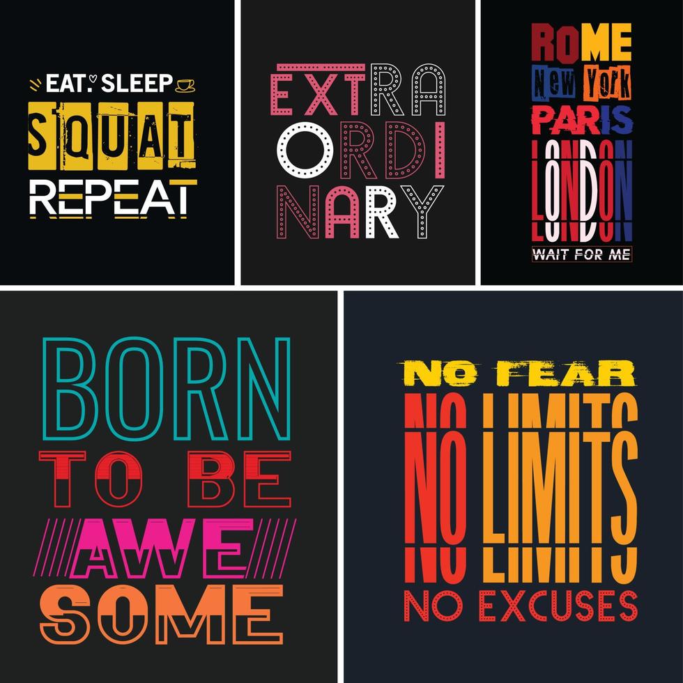 tipografía de cita motivacional establece un afiche inspirador de entrenamiento. diseño vectorial para gimnasio, textil, afiches, camisetas, portada, pancarta, tarjetas, estuches, etc. vector