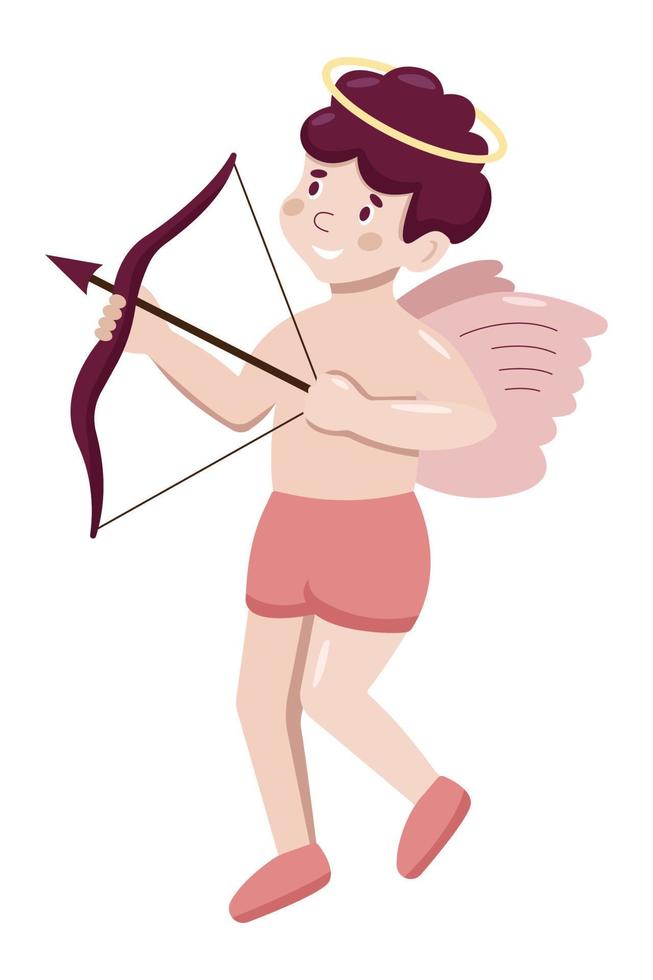 Cute cartoon vector Cupid isolated on transparent background. Valentine Day concept. Little angel shooting by a bow