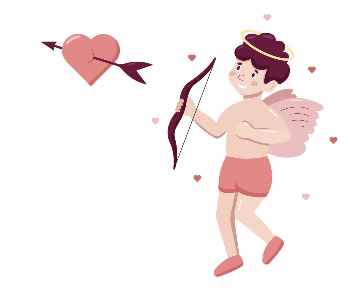 Cute cartoon vector Cupid. Cupids Silhouette. Valentine Day concept. Little angel shoots at the heart.