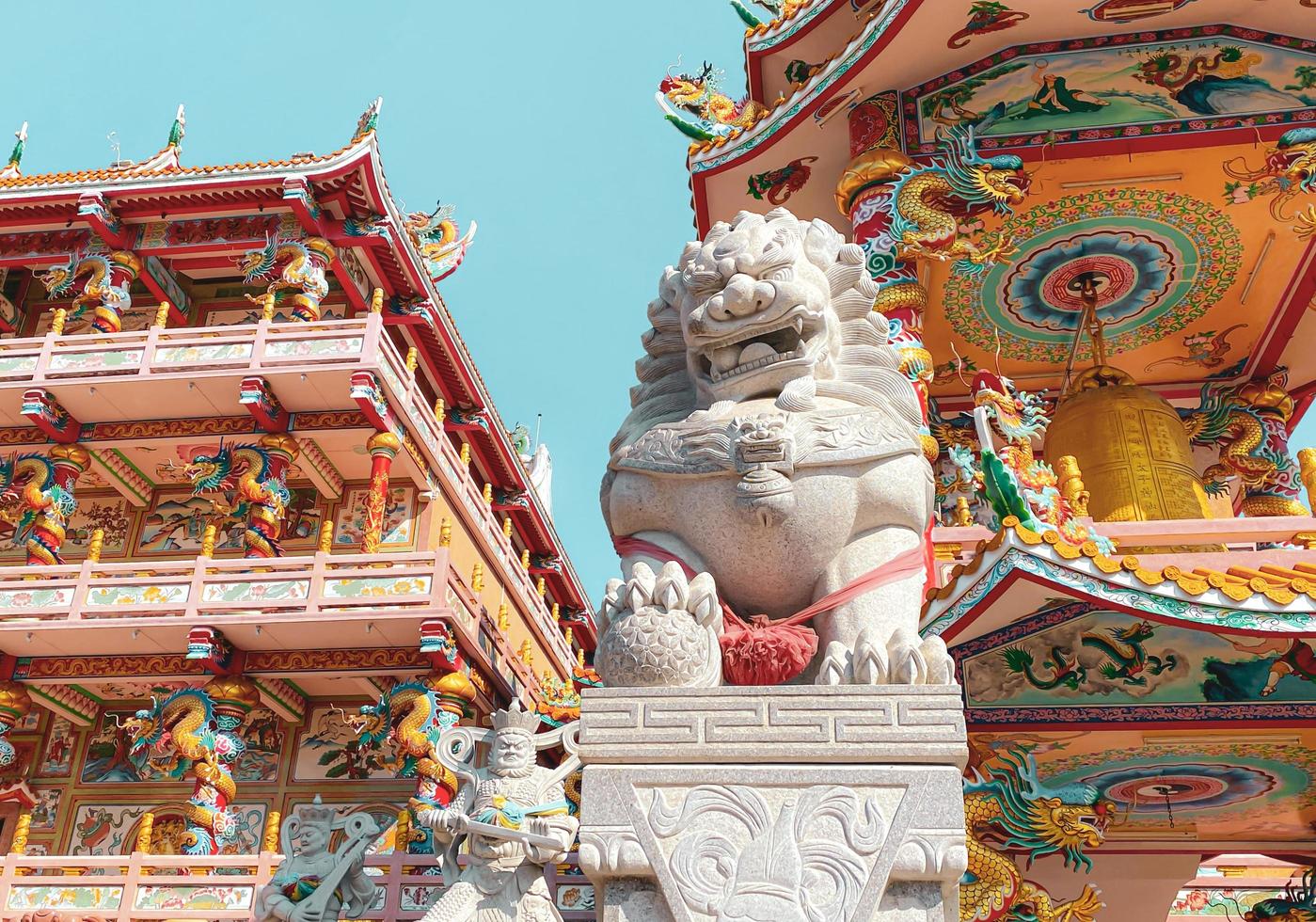 Ang Silla,Chonburi,Thailand-January14,2023 Pixiu or Pi Yao statue is a beautiful Thai and Chinese architecture of Nachas sa thai chute shrine, naja shrine, najasaataichue, nezha shrine chinese temple. photo