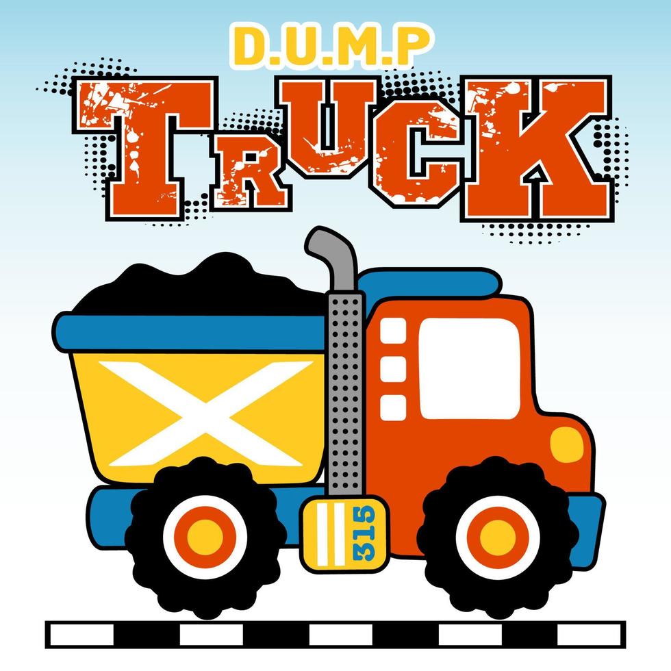 Dump truck, vector cartoon illustration