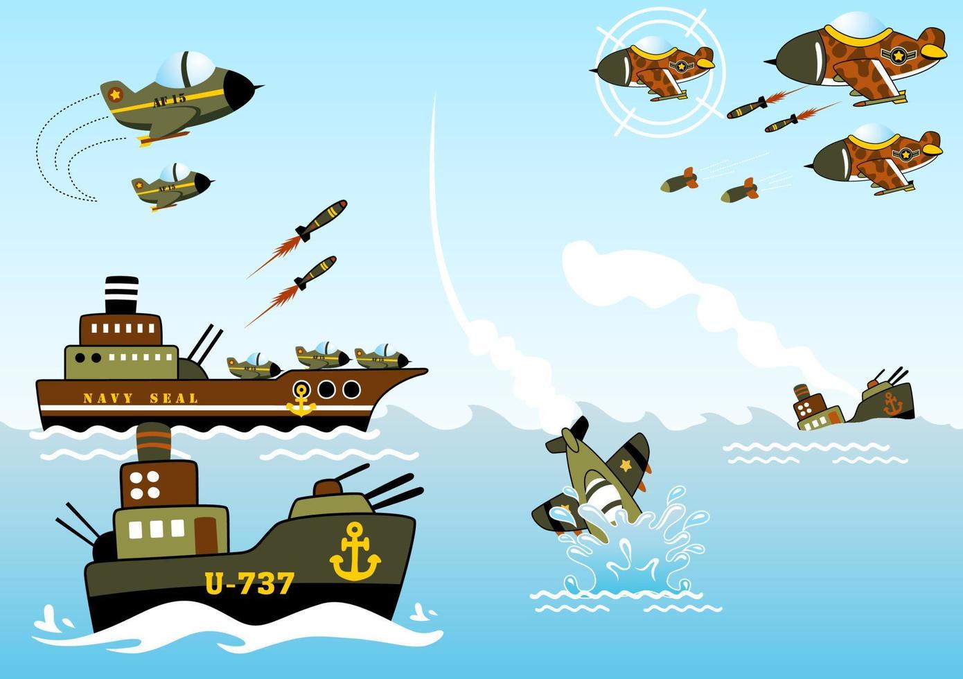 The sea war, vector cartoon illustration