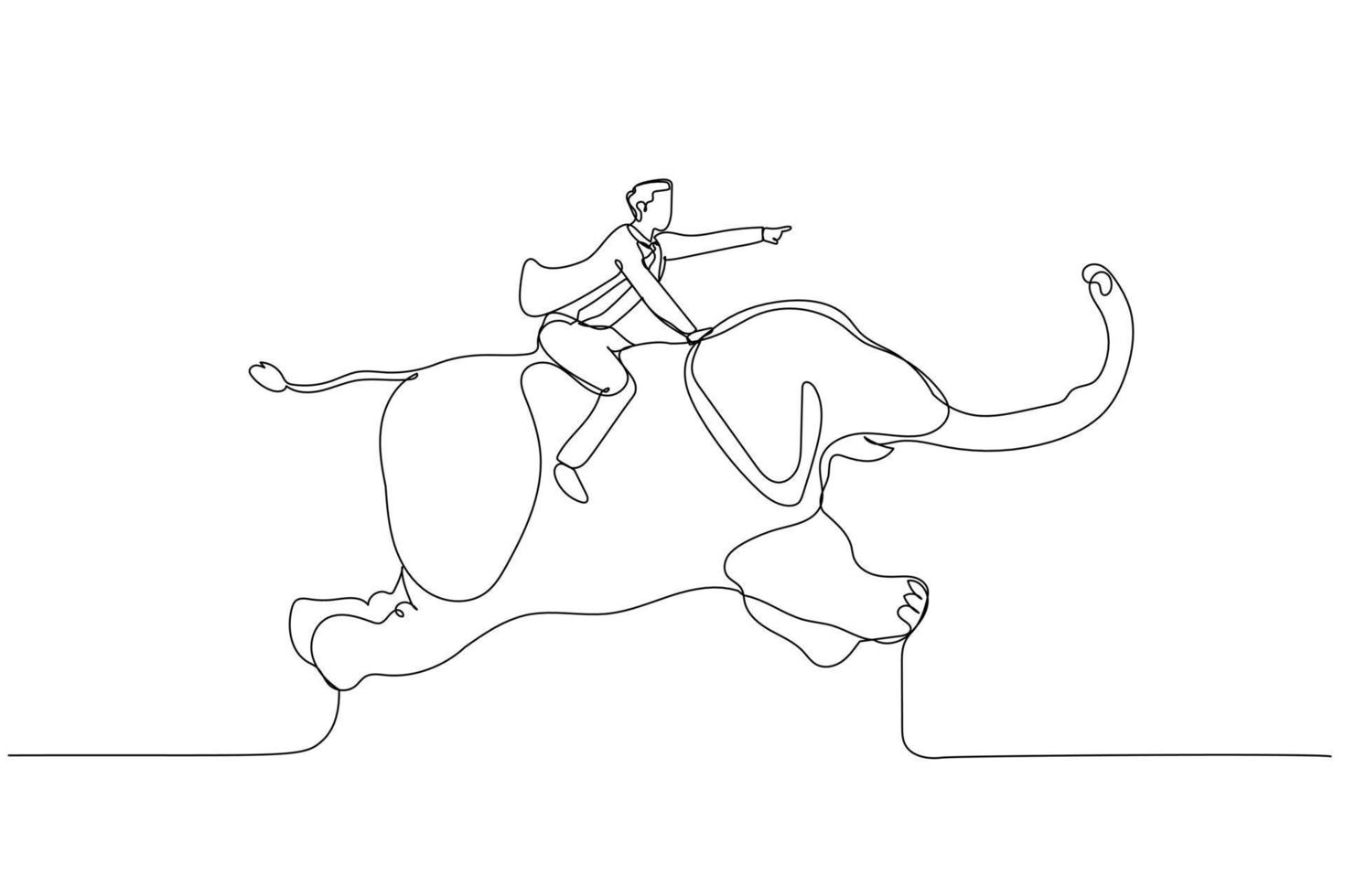 businessman riding on elephant concept of big business organization. Single line art style vector