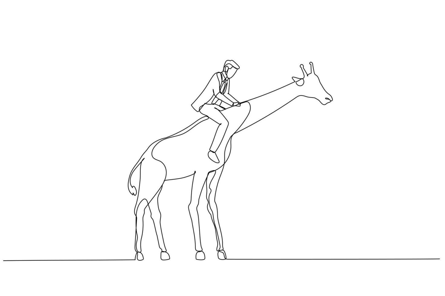 businessman riding giraffe concept of business leader ready to reach higher level. Continuous line art style vector