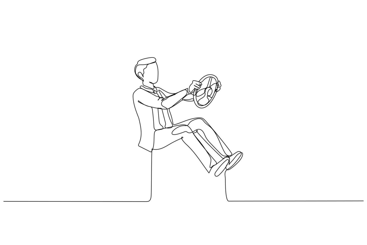 businessman driving imagination car concept of power of mind and perception. Single line art style vector