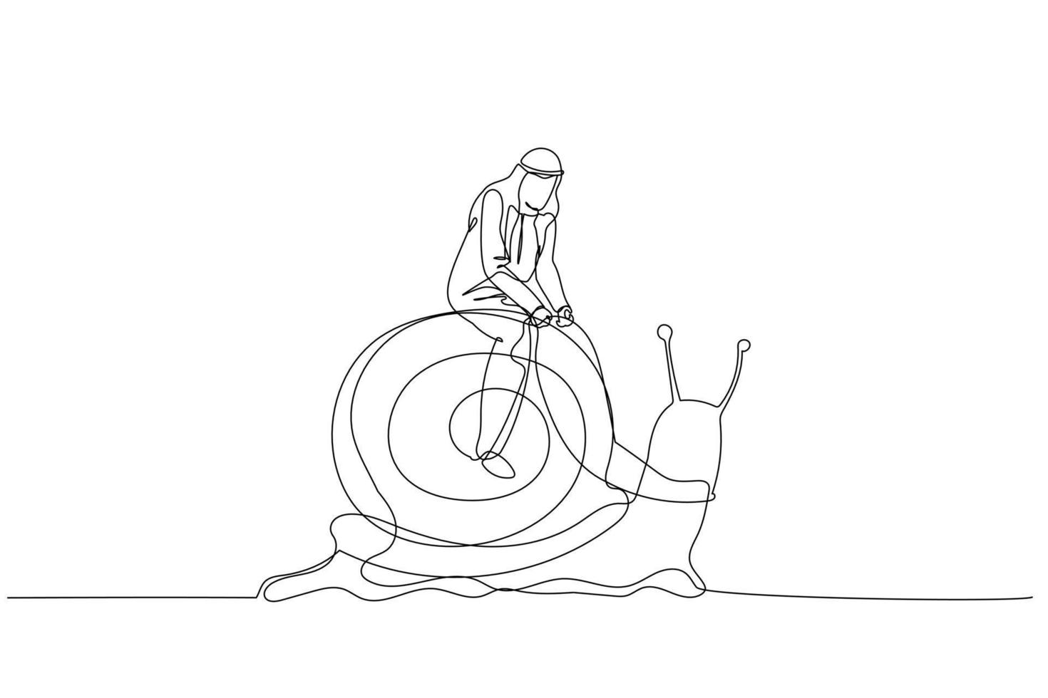 arab man riding snail concept of slow business development vector