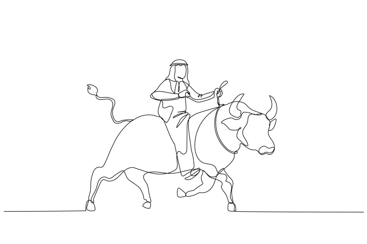 arab man investor riding and balance himself on rodeo bull concept of stock investor vector