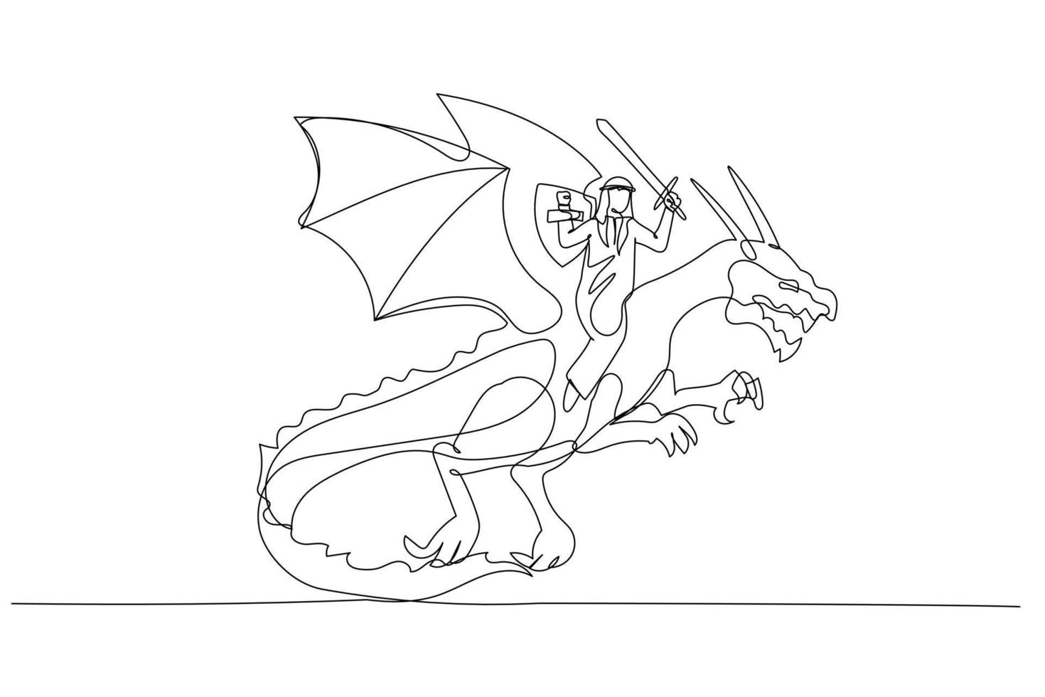 arab man riding a dragon concept of overcoming adversity and courage vector