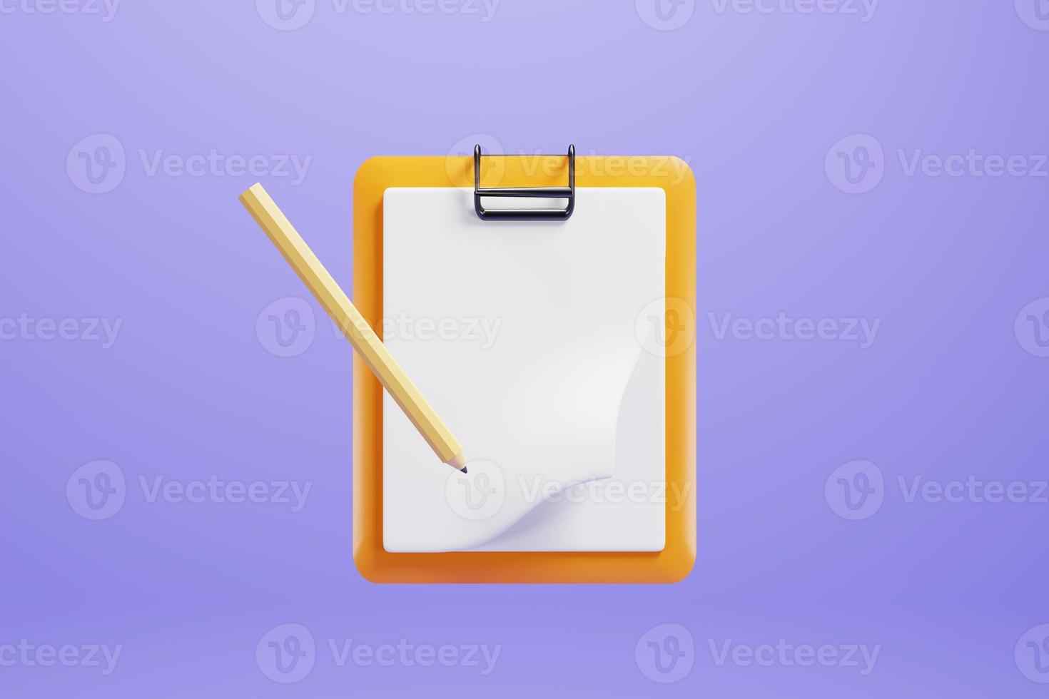 3d rendering orange clipboard with yellow pencil icon. 3d render illustration photo