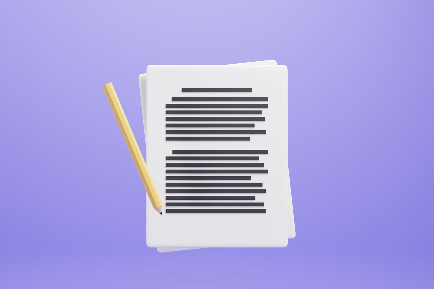 3d paper note icon with yellow pencil on purple background. 3d render illustration photo