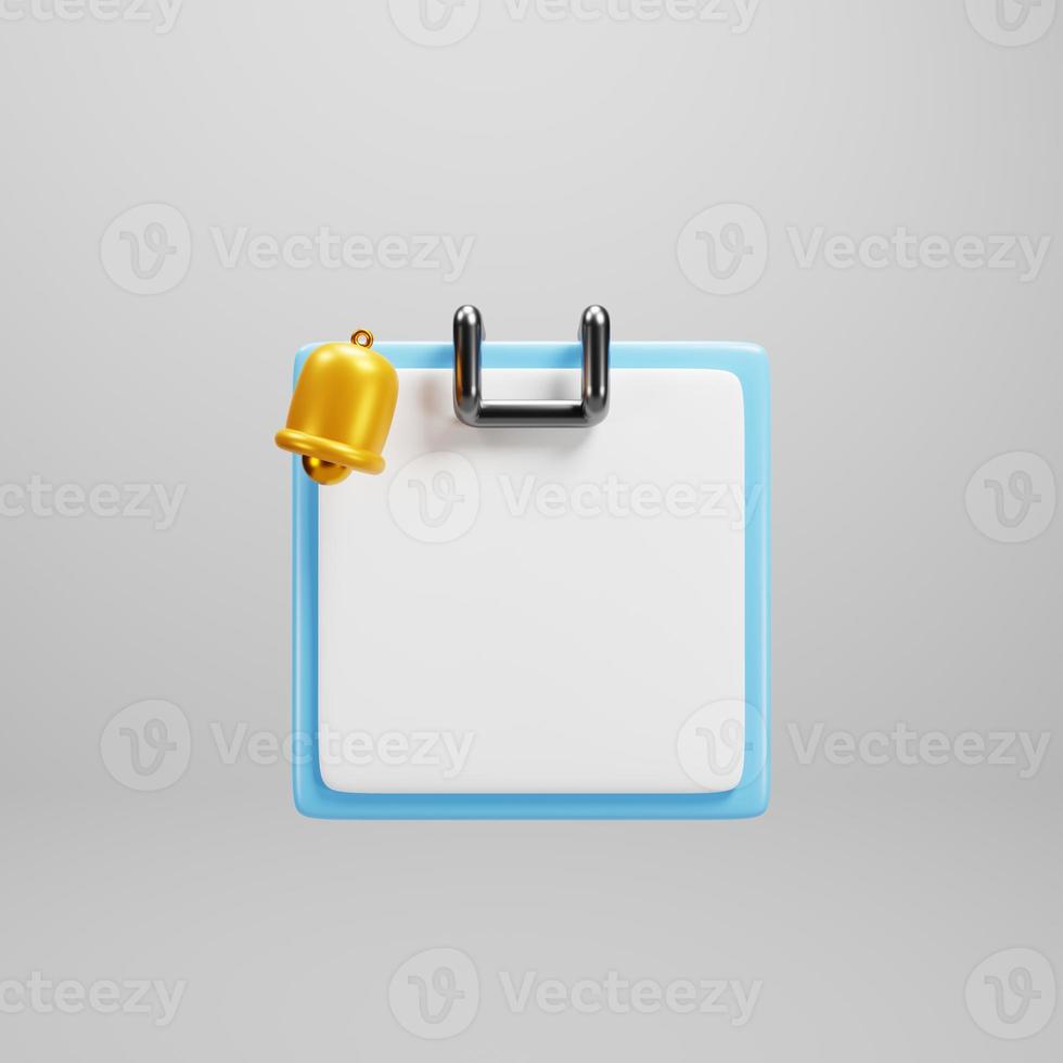 3d rendering clipboard with bell reminder on white background photo