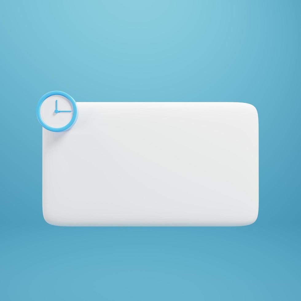 3d rendering chat bubble with clock icon on blue background photo