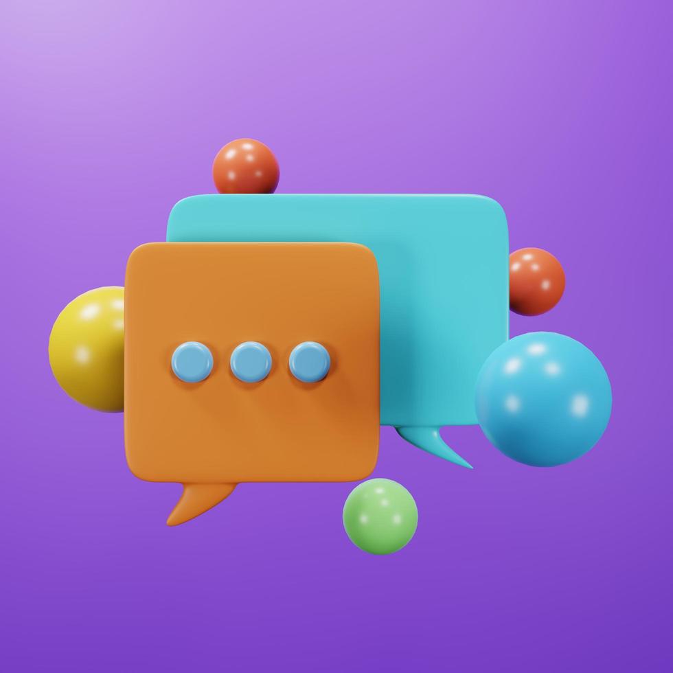 3d illustration chat bubble icon with purple background on 3d rendering photo